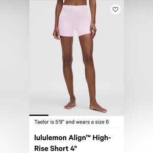 lululemon athletica Align High-Rise Short 4" Pink Organza